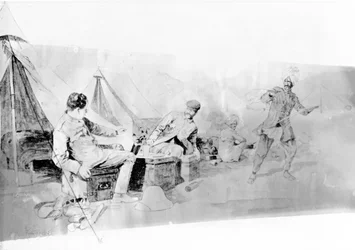 A experiência incômoda dos correspondentes de guerra, publicada em &39;Black und White&39;, janeiro de 1898 (litografia)